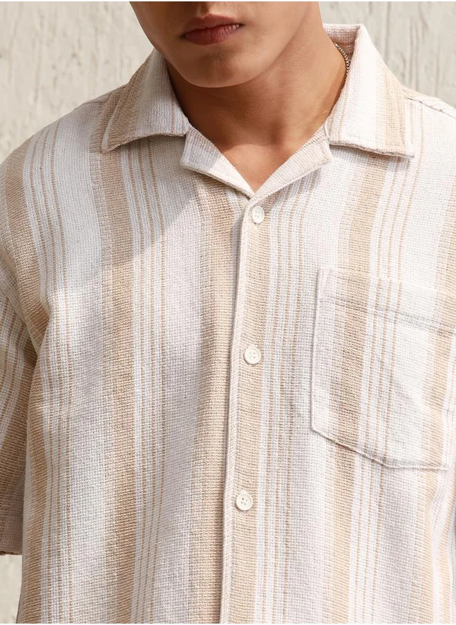 Hubberholme Relaxed Fit Striped Resort Collar Casual Shirt by Styli