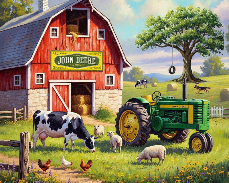Springbok Country Morning 500 Piece Jigsaw Puzzle for Adults - Poster Now Included - John Deere Tractor - Unique Cut Pieces - Made in USA - Image 1