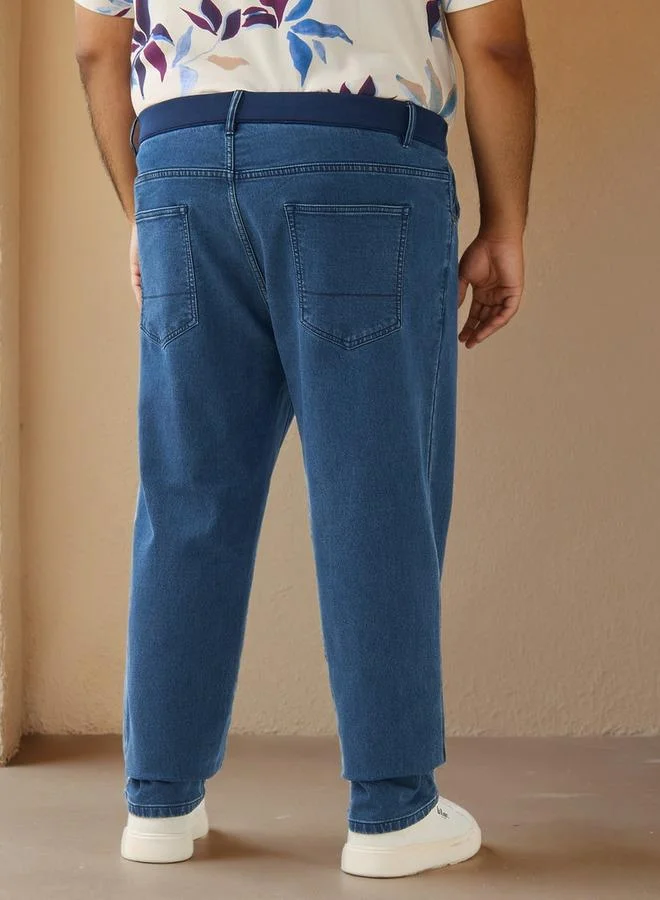 Maxim  Plus Size Relaxed Fit Flexi Waist Jeans with Pockets for Men | Best Price UAE