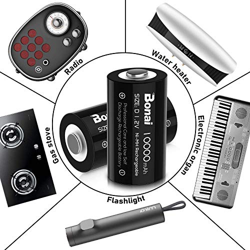 BONAI Rechargeable D Batteries 10000mAh Pre-Charged Low Self Discharge, Ni-MH D Cell Recharge up to 1200x Times - 4 Pack - Image 4