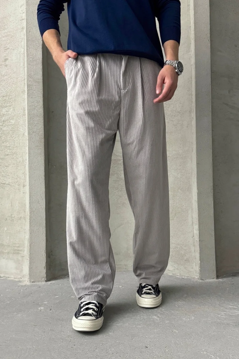 هايمان Men's Pleated Baggy Pattern Velvet Trousers