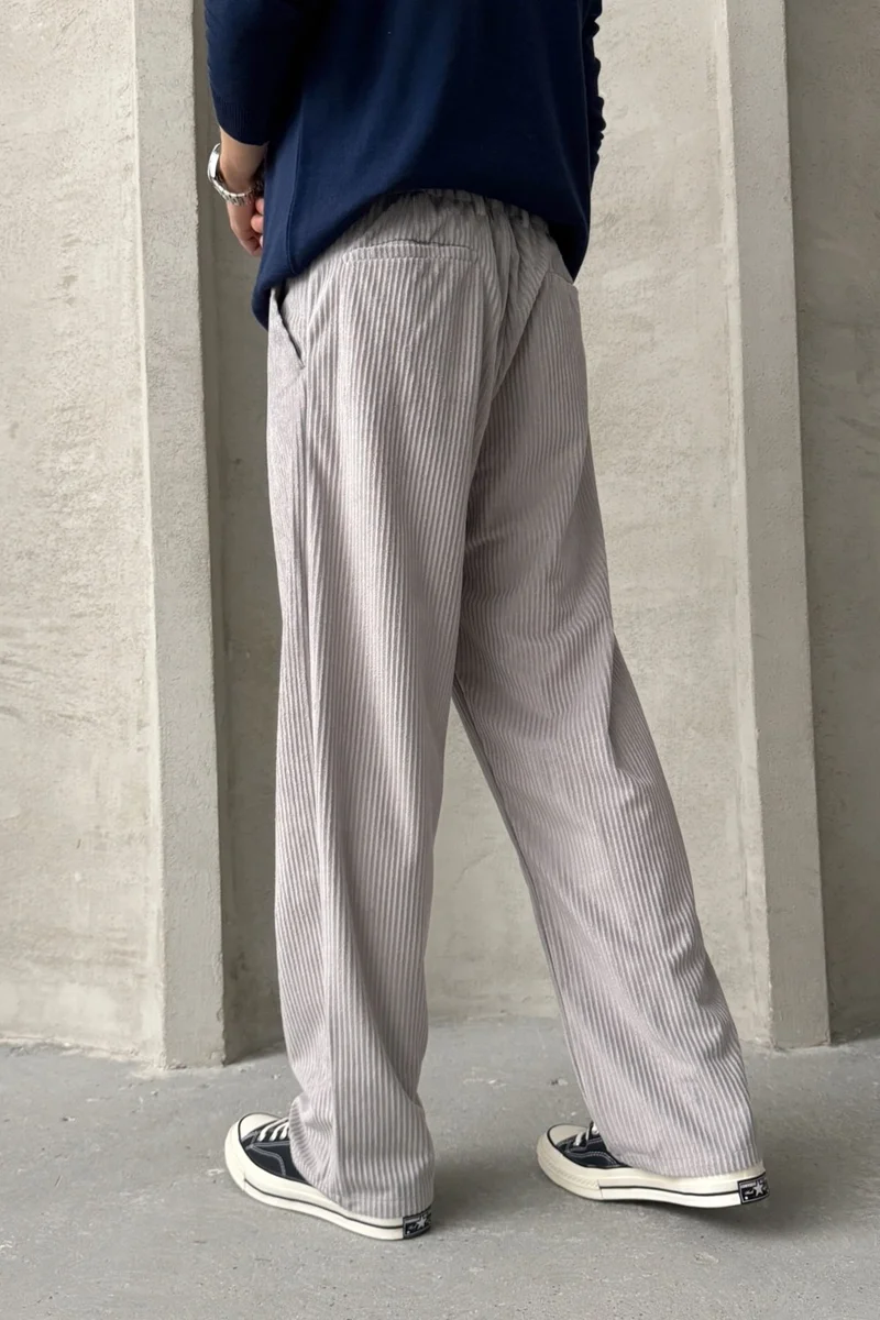 هايمان Men's Pleated Baggy Pattern Velvet Trousers