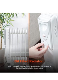 Generic WL43003YW Oil Filled Radiator with 3 power Settings and Adjustable Thermostat, 1500W, White  - Image 2