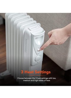 Generic WL43003YW Oil Filled Radiator with 3 power Settings and Adjustable Thermostat, 1500W, White  - Image 3