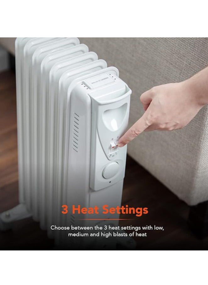 Generic - WL43003YW Oil Filled Radiator with 3 power Settings and Adjustable Thermostat, 1500W, White - Image 1