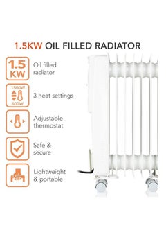 Generic WL43003YW Oil Filled Radiator with 3 power Settings and Adjustable Thermostat, 1500W, White  - Image 5