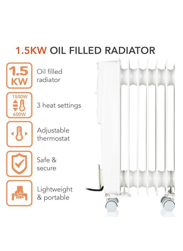 Generic - WL43003YW Oil Filled Radiator with 3 power Settings and Adjustable Thermostat, 1500W, White - Image 1