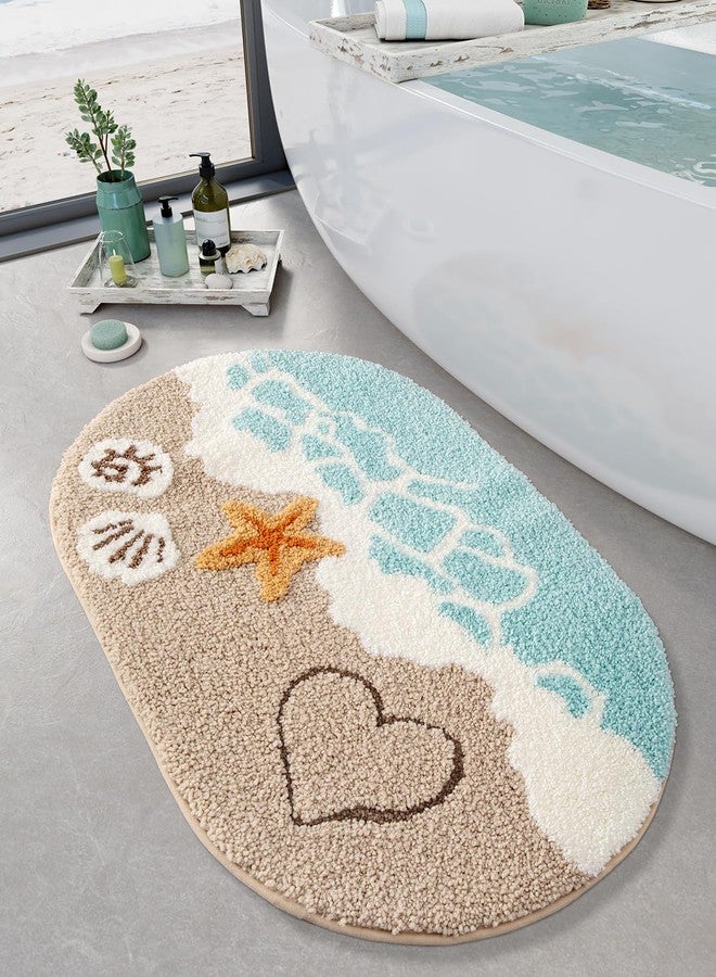 LUMI Beach Bathroom Rugs, Soft and Absorbent Beach Rug, Non-Slip Backing, Ideal for Bathroom, Kitchen and Entryway Decor, Sea Beach Starfish Shell Bath Decor, 22"x34" - Image 1