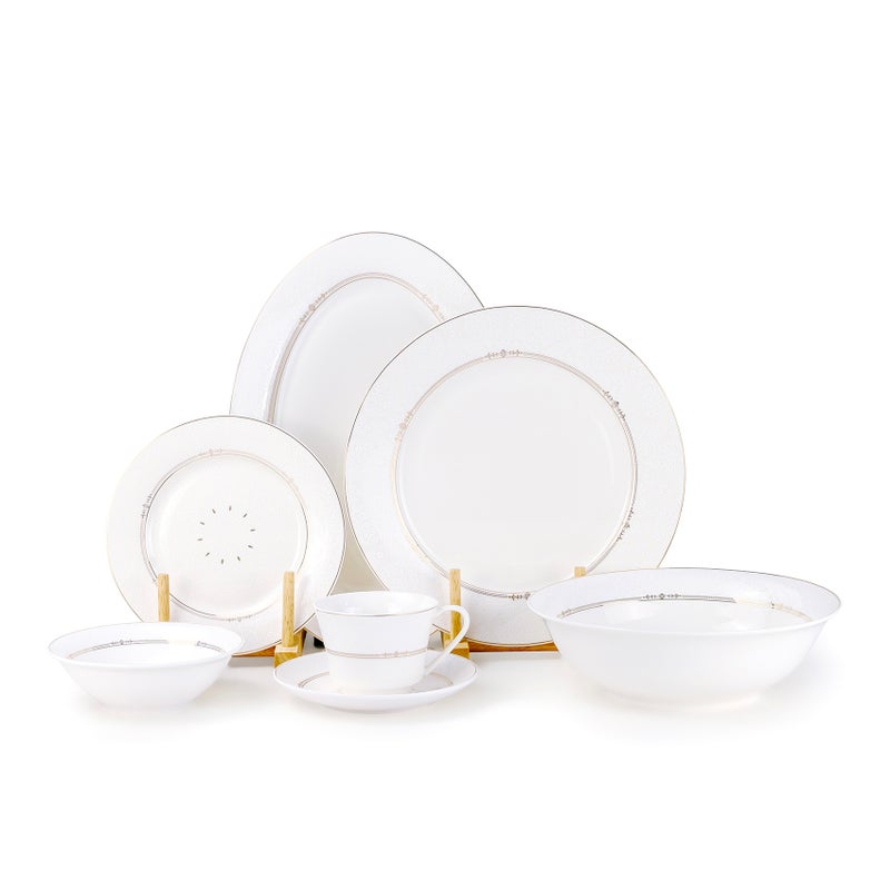 Shallow طقم عشاء شالو من كوزين آرت ISLA 32 قطعة من البورسلين الجديد لـ 6 أشخاص – أدوات مائدة بيضاء كلاسيكية مع قطع تقديم للاستخدام اليومي، برانش، محطة قهوة، رمضان، عيد، ديوالي والهدايا - Image 1