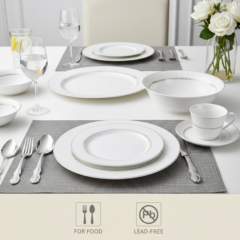 Shallow طقم عشاء شالو من كوزين آرت ISLA 32 قطعة من البورسلين الجديد لـ 6 أشخاص – أدوات مائدة بيضاء كلاسيكية مع قطع تقديم للاستخدام اليومي، برانش، محطة قهوة، رمضان، عيد، ديوالي والهدايا - Image 3