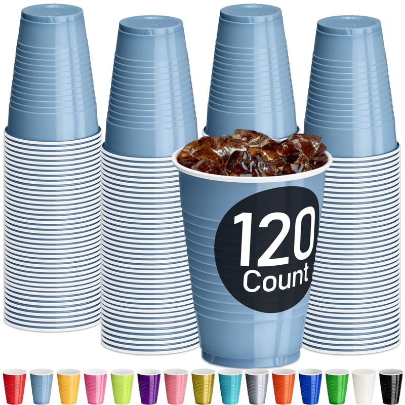 DecorRack Light Blue Plastic Cups 12 oz Disposable Cups Reusable Party Supplies 120 Count