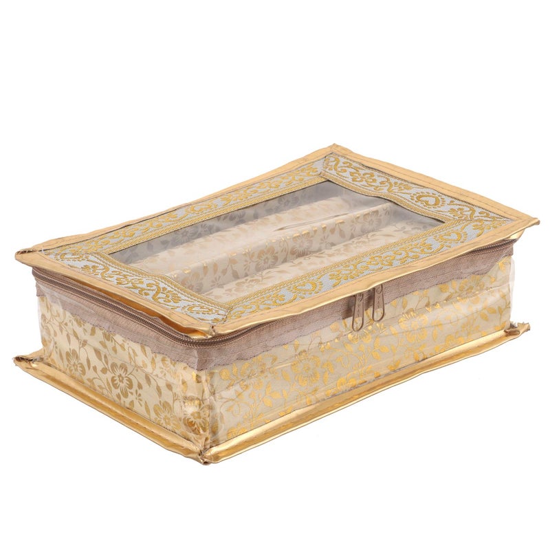 Kuber Industries Kuber Industries Brocade Hardboard Two Rod Bangle Box (Gold)-CTKTC21160  - Image 3
