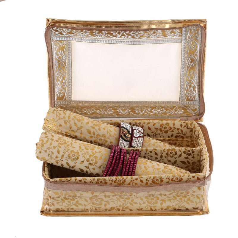 Kuber Industries Kuber Industries Brocade Hardboard Two Rod Bangle Box (Gold)-CTKTC21160  - Image 1
