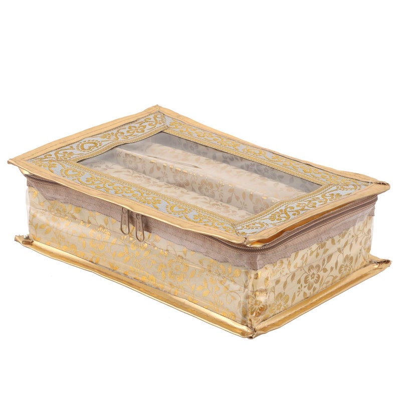 Kuber Industries Kuber Industries Brocade Hardboard Two Rod Bangle Box (Gold)-CTKTC21160  - Image 2