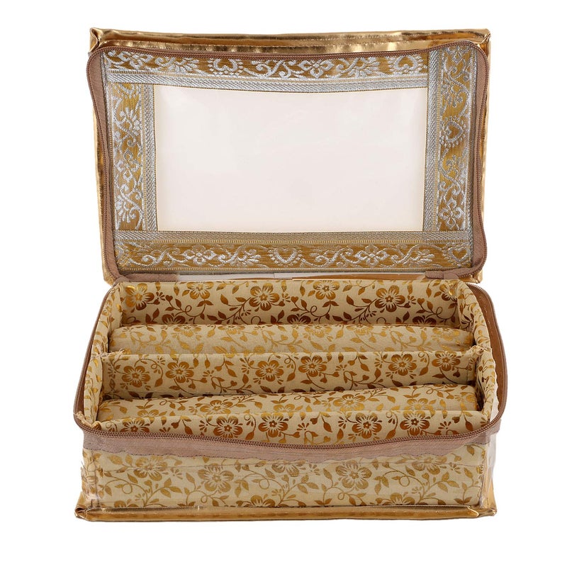Kuber Industries Kuber Industries Brocade Hardboard Two Rod Bangle Box (Gold)-CTKTC21160  - Image 4