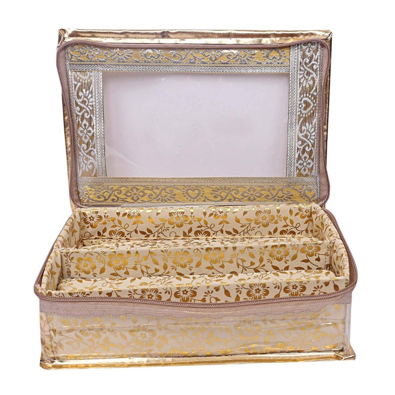 Kuber Industries Kuber Industries Brocade Hardboard Two Rod Bangle Box (Gold)-CTKTC21160  - Image 5