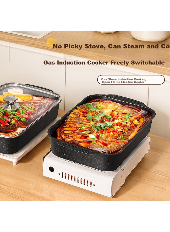 Pakchoice Grilled Fish Plate With Cover Rectangular Fish Special Pot For Induction Cooker Gas Stove Open Flame Household Carbon Steel Non-stick Grilling Plate - Image 4
