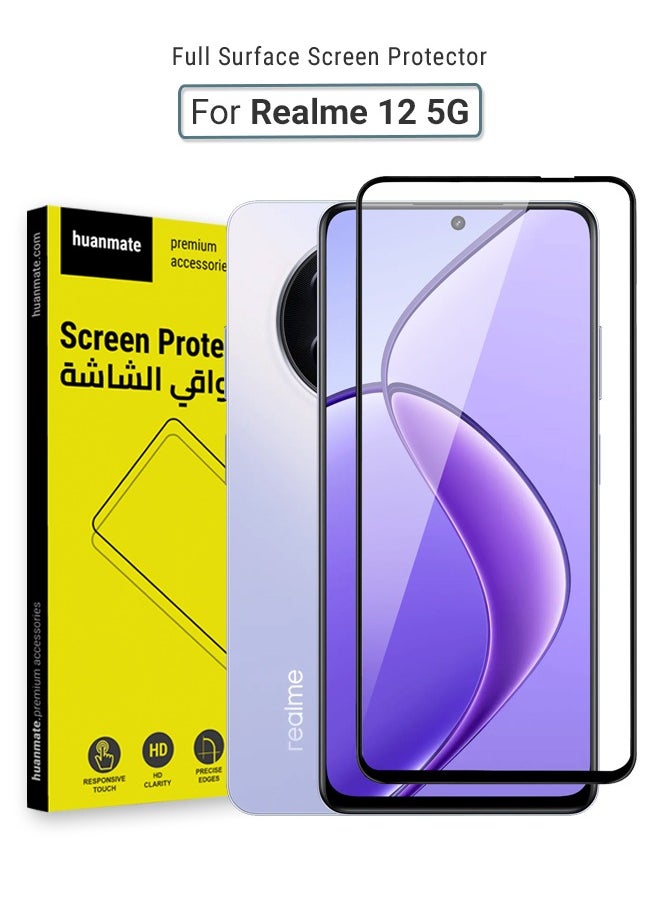 huanmate - Screen Protector For Realme 12 5G – Premium Edge to Edge Tempered Glass, High Transparency, Delicate Touch, Anti-Explosion, Smooth Arc Edges, Easy Installation - Image 1