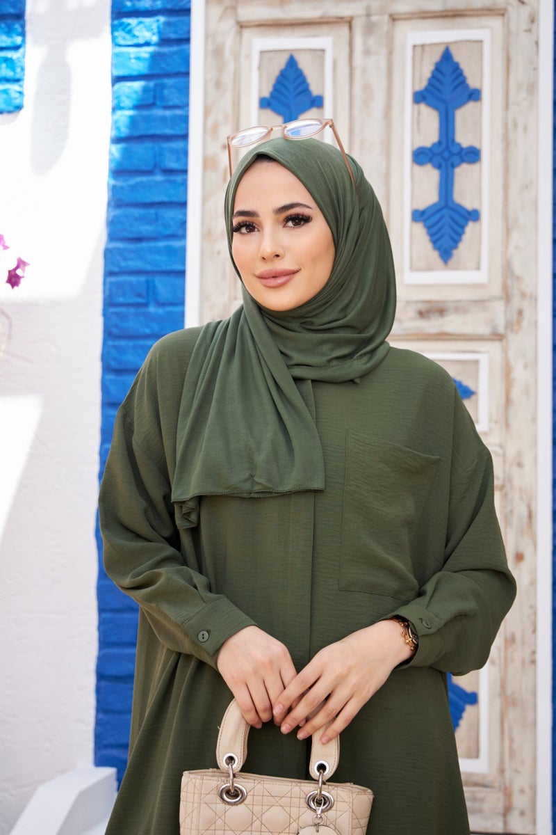 Naciye Sultan Hijab Combed Cotton Shawl Grass Green  - Image 2