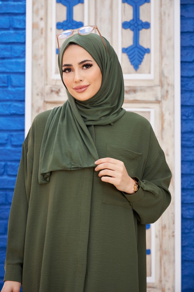 Naciye Sultan Hijab Combed Cotton Shawl Grass Green  - Image 3