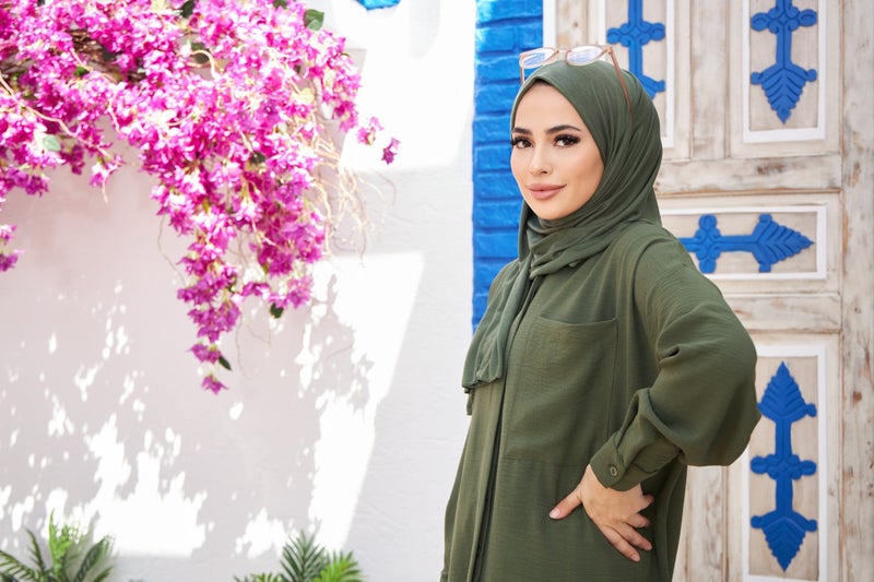 Naciye Sultan Hijab Combed Cotton Shawl Grass Green  - Image 4