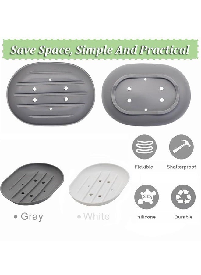 2 Pack Silicone Soap Dish Holder Flexible Soap Box Self Draining,Anti-Slip Soap Tray for Shower Bathroom Kitchen Countertop or Shelf, Easy to Clean,Grey and White - Image 3