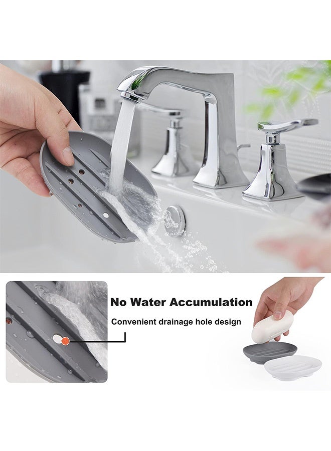 2 Pack Silicone Soap Dish Holder Flexible Soap Box Self Draining,Anti-Slip Soap Tray for Shower Bathroom Kitchen Countertop or Shelf, Easy to Clean,Grey and White - Image 5