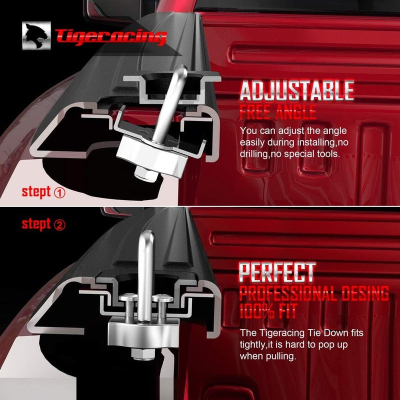 Tigeracing Tie Down Anchors Retractable Truck Bed Top Side D Ring Compatible with 1999-2014 F250 350 Super Duty | 2008-2014 F450 Super Duty - 3000 LBS Capacity All Metal (of 2) - Image 5