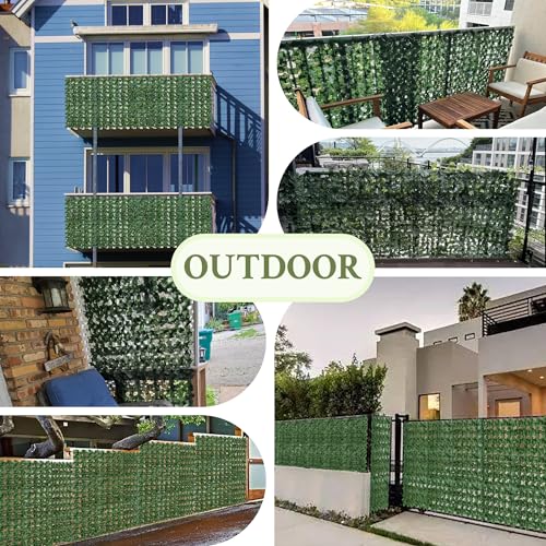 ODTORY شاشة خصوصية من اللبلاب الصناعي ODTORY، 40X120 بوصة، خلفية خضراء مزيفة مقاومة للأشعة فوق البنفسجية من أوراق اللبلاب، لوحات سياج للباحة، الشرفة، الحديقة، الفناء الداخلي والخارجي، ديكور الجدار الأخضر - Image 5