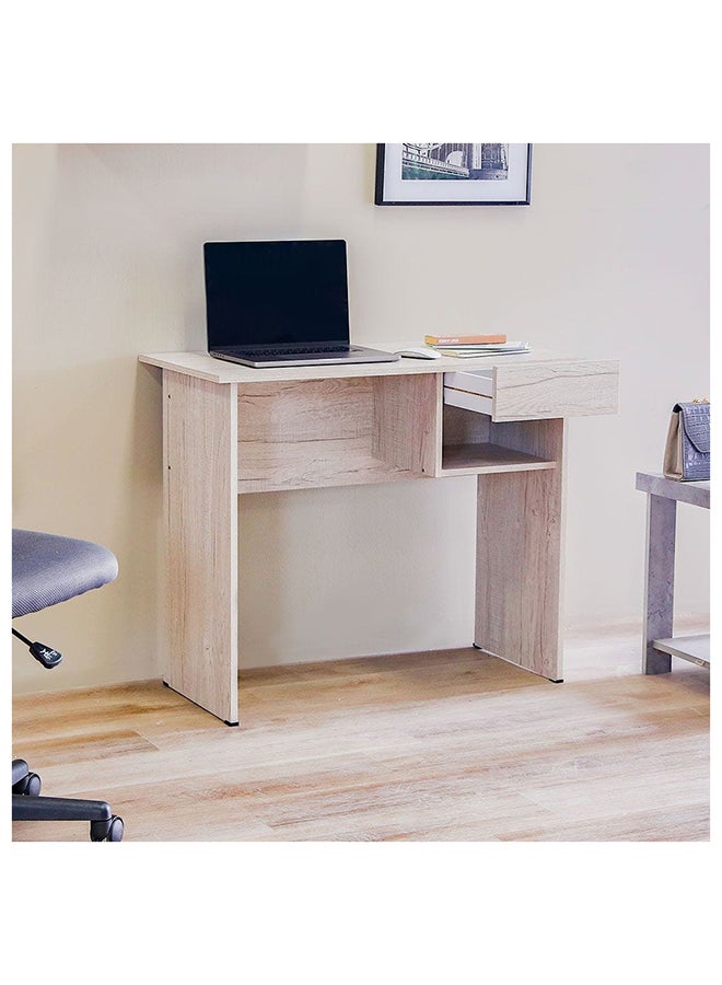 DANUBE HOME طاولة كمبيوتر Maura مكتب مكتب محطة عمل حديثة للكمبيوتر المحمول طاولة ألعاب خشبية طاولة دراسة للمنزل والمكتب L 90 × العرض 45 × الارتفاع 75 سم بلوط أبيض  - Image 2