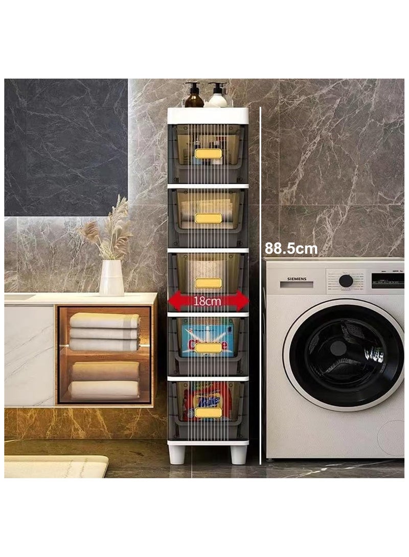 رات سو صناديق تخزين بلاستيكية خزانة تخزين ضيقة 5 -طبقة خزانات تخزين رأسية مع الأدراج تصميم مقصورة ضيقة ضد الماء منظم متعدد الوظائف لغرفة النوم حمام المطبخ -رمادي شفاف - Image 2