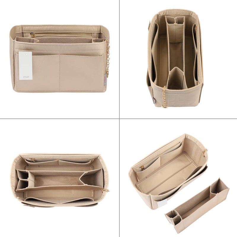 ZTUJO Purse Organizer Insert, Felt Purse Organizer with Zipper and Sewn Bottom Insert, Fit Speedy Neverfull Graceful,6 Sizes (Large, Skin color) - Image 5