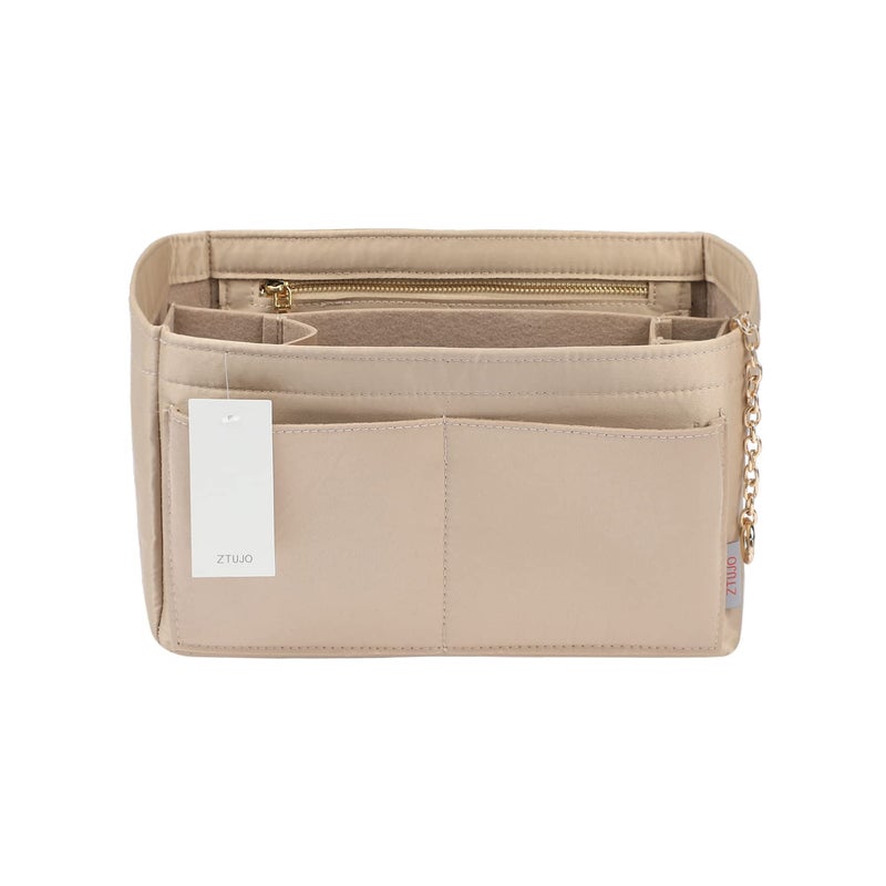 ZTUJO Purse Organizer Insert, Felt Purse Organizer with Zipper and Sewn Bottom Insert, Fit Speedy Neverfull Graceful,6 Sizes (Large, Skin color) - Image 1