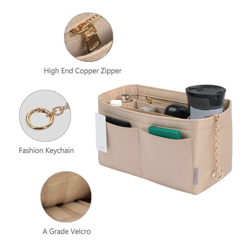 ZTUJO Purse Organizer Insert, Felt Purse Organizer with Zipper and Sewn Bottom Insert, Fit Speedy Neverfull Graceful,6 Sizes (Large, Skin color) - Image 4