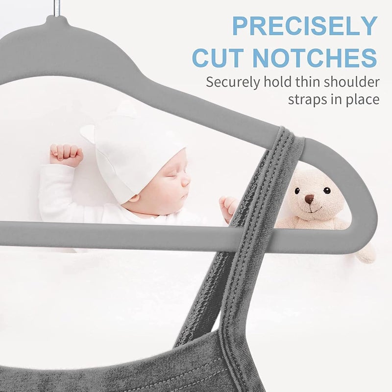 Red Dot Gift 10-Pack Baby Velvet Hangers - Nursery Clothes Hangers Non Slip Toddler Hangers, 360 Chrome Swivel Hook (Grey, 28 cm) - Image 3