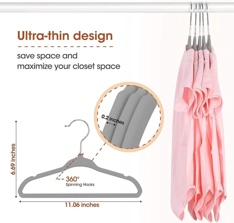 Red Dot Gift 10-Pack Baby Velvet Hangers - Nursery Clothes Hangers Non Slip Toddler Hangers, 360 Chrome Swivel Hook (Grey, 28 cm) - Image 5