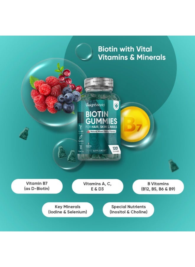 WeightWorld Biotin Gummies - 120 Chewable Gummies - B7 Vitamin with 8 Key Vitamins & 4 Nutrients - Biotin 5000mcg Supplements - Natural Mixed Berry Flavour - Non-GMO, Gluten-Free & Vegetarian-Friendly - Image 2
