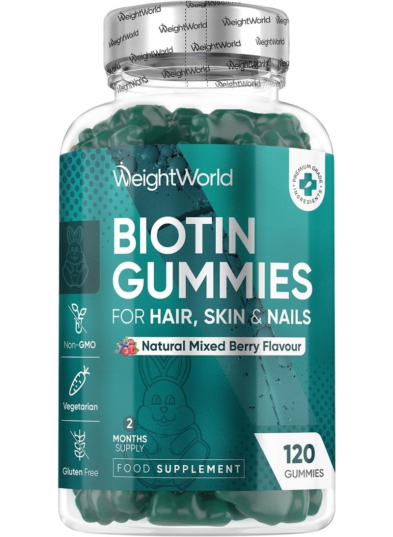 WeightWorld Biotin Gummies - 120 Chewable Gummies - B7 Vitamin with 8 Key Vitamins & 4 Nutrients - Biotin 5000mcg Supplements - Natural Mixed Berry Flavour - Non-GMO, Gluten-Free & Vegetarian-Friendly - Image 1