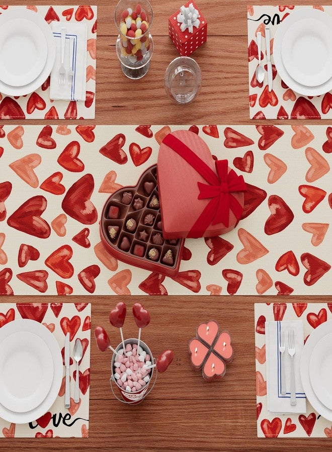 XCHI Watercolor Red Love Hearts Valentine’s Day Table Runner Table Decoration for Party Home Kitchen Dining Holiday Decor 13x72 Inch - Image 4