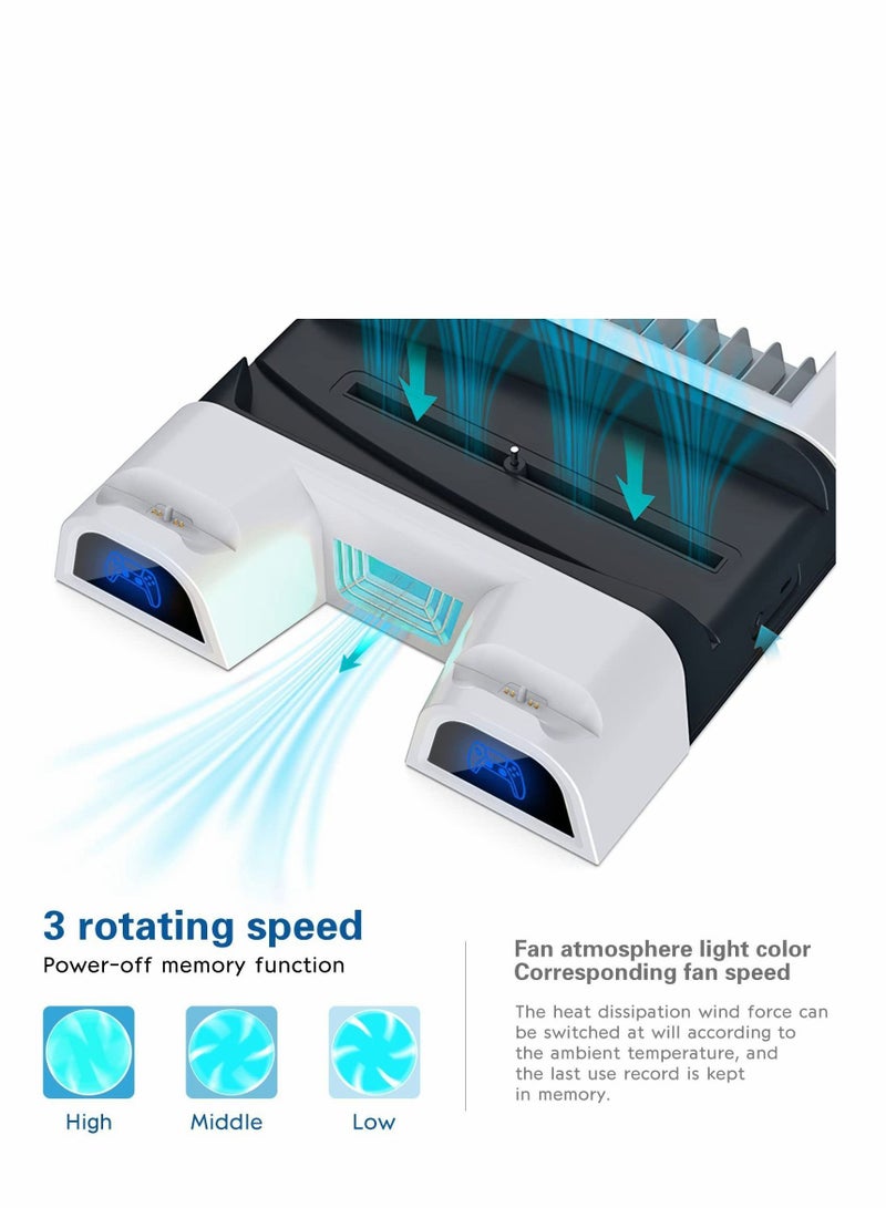 Y&D PS5 Cooling Station,Cooling Stand with Suction Fan and Dual Controller Charger Station for Playstation 5 Console, Charging Dock 11 Games Storage- 2 IN1 Cable - Image 4