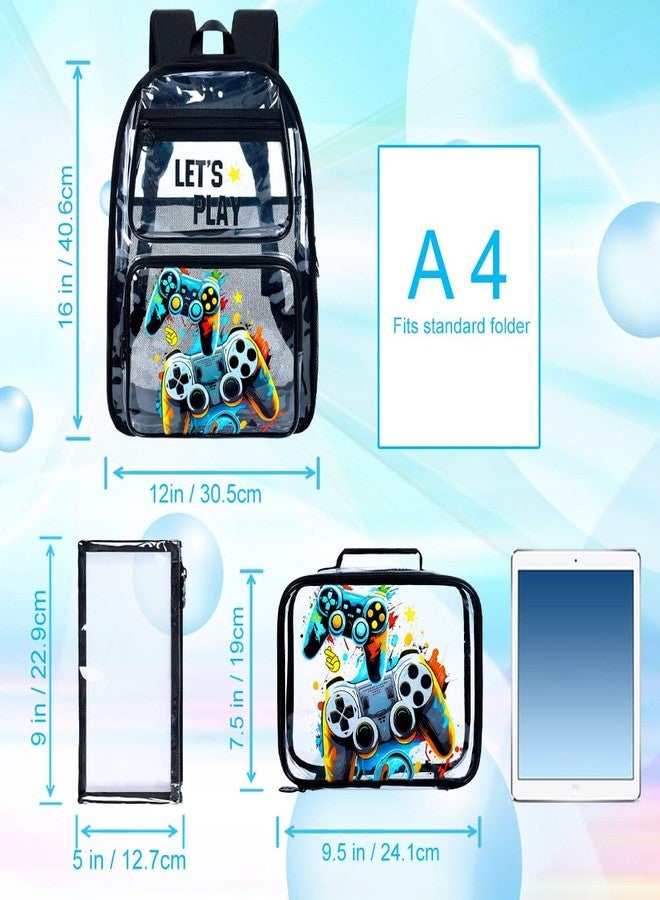 KLFVB 3PCS Clear Backpack for Boys, Kids Transparent Bookbag Stadium Approved, See Through School Bag for Elementary Preschool - Game, Kids Clear Backpack - Game, One Size, Kids Clear Backpack - Game - Image 3