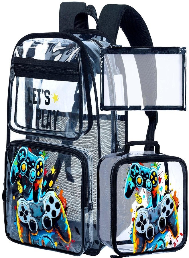 KLFVB 3PCS Clear Backpack for Boys, Kids Transparent Bookbag Stadium Approved, See Through School Bag for Elementary Preschool - Game, Kids Clear Backpack - Game, One Size, Kids Clear Backpack - Game - Image 1