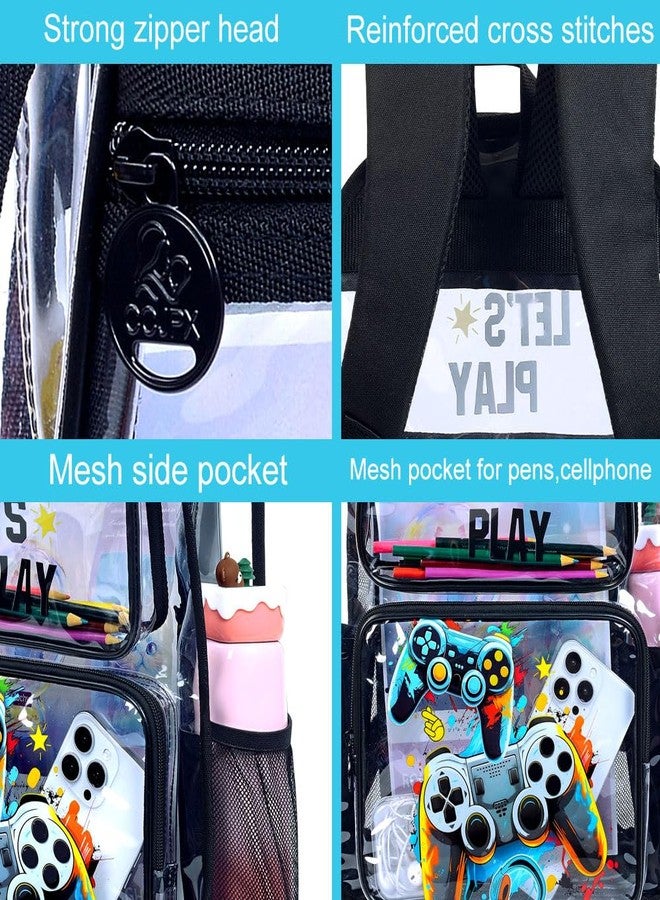 KLFVB 3PCS Clear Backpack for Boys, Kids Transparent Bookbag Stadium Approved, See Through School Bag for Elementary Preschool - Game, Kids Clear Backpack - Game, One Size, Kids Clear Backpack - Game - Image 4