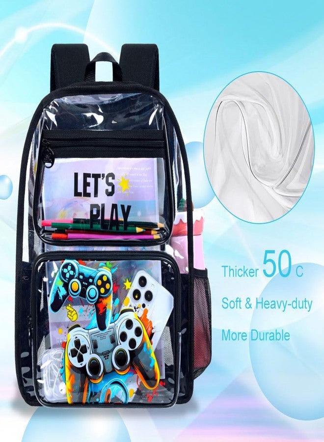 KLFVB 3PCS Clear Backpack for Boys, Kids Transparent Bookbag Stadium Approved, See Through School Bag for Elementary Preschool - Game, Kids Clear Backpack - Game, One Size, Kids Clear Backpack - Game - Image 2
