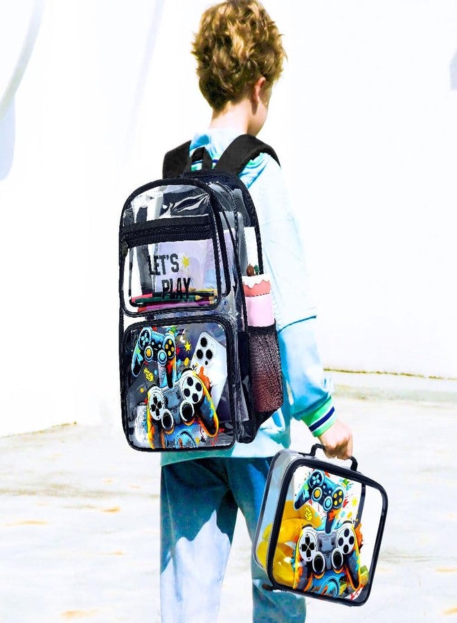 KLFVB 3PCS Clear Backpack for Boys, Kids Transparent Bookbag Stadium Approved, See Through School Bag for Elementary Preschool - Game, Kids Clear Backpack - Game, One Size, Kids Clear Backpack - Game - Image 5