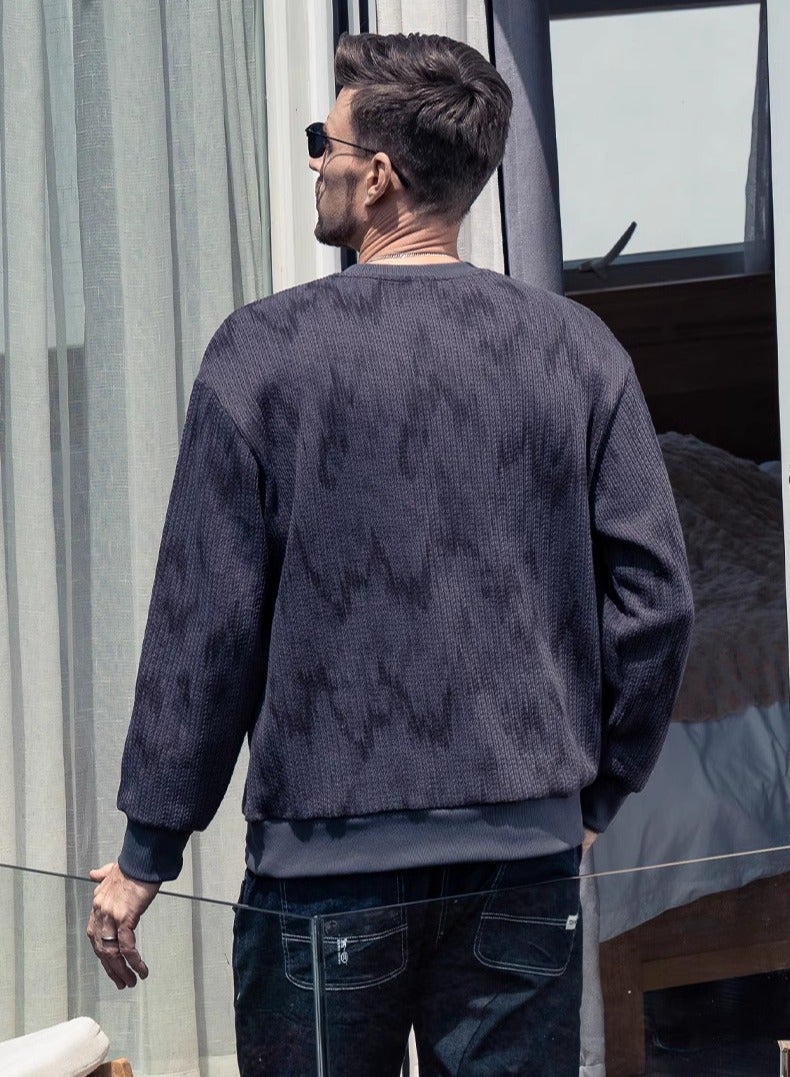 Men's Wheat Grain Round Neck Sweatshirt Tie Dye Knit Base Sweater  - Image 3