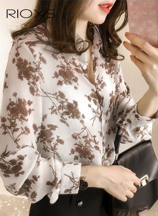 ريوكس قميص نسائي بأكمام طويلة بأزرار بأزرار أسفل، بتصميم كلاسيكي فضفاض للارتداء الكاجوال والمكتب - Image 4