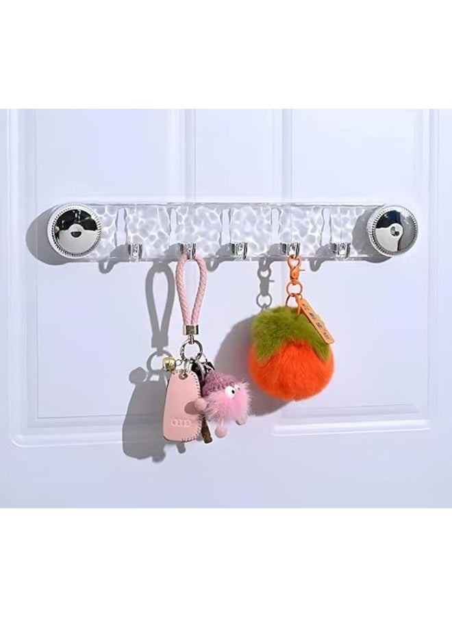 Multipurpose Transparent Wall Hanger with 5 Movable Hooks, Suction Mount Acrylic Organizer, Moisture-Proof No-Drill Towel Hook Rack for Bathroom, Kitchen, Bedroom and Entryway and Kitchen - Image 1