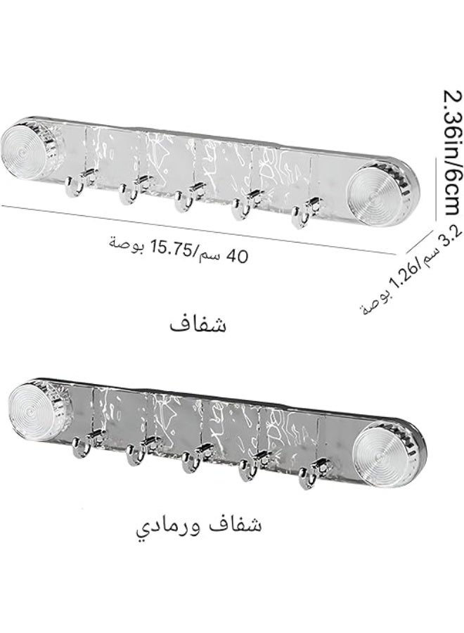 Multipurpose Transparent Wall Hanger with 5 Movable Hooks, Suction Mount Acrylic Organizer, Moisture-Proof No-Drill Towel Hook Rack for Bathroom, Kitchen, Bedroom and Entryway and Kitchen - Image 2