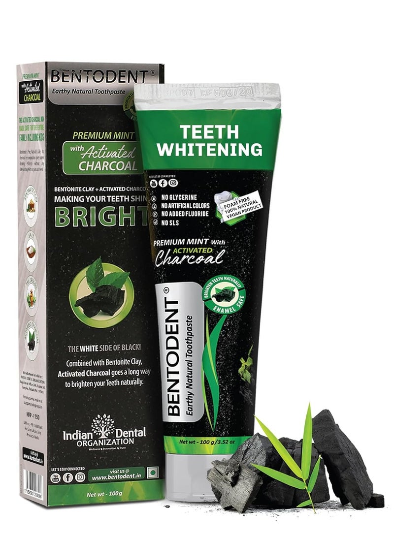 BENTODENT TOOTHPASTE Activated Charcoal Toothpaste -Teeth Whitening, Cavity Protection - Natural toothpaste, No Fluoride & No SLS (100 Grams)Toothache, Bleeding Gums, Sensitivity, Cavities, Plaque & Bad breath - Image 1